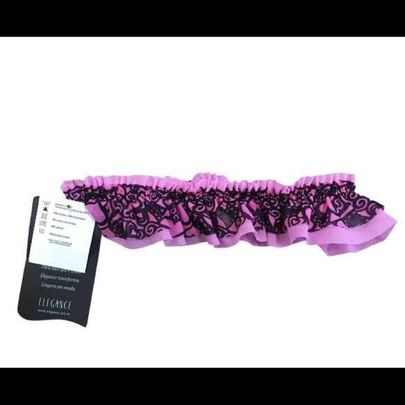 NWT ELEGANCE Ruffle Trim Garter With Bow Detail Pink/Black One Size - Picture 5 of 6